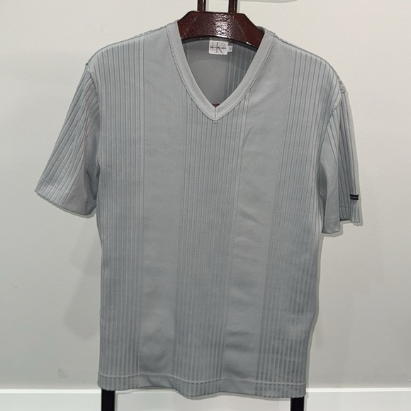 Calvin Klein Jeans Grey V-Neck Short Sleeved Tee Shirt.  Sz L - Picture 1 of 8